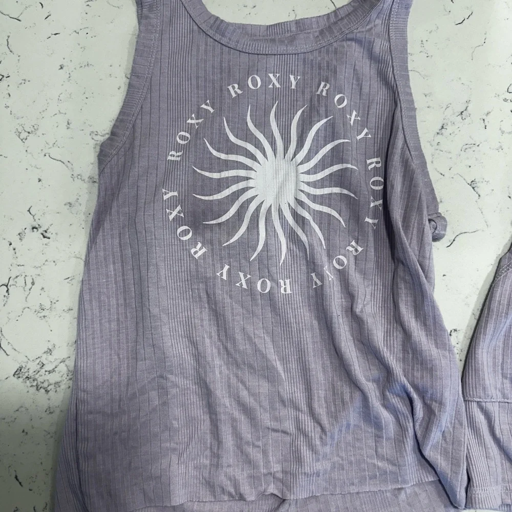 Roxy Lilac Ribbed Tank & Short Pajama Set with White Sun Logo